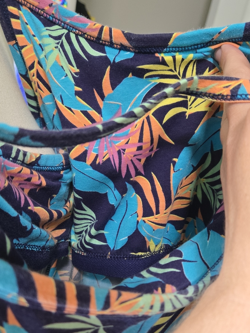 Pact Tropical Leaf Print Midi Dress in Navy with Teal, Coral, Yellow - Picture 6 of 6